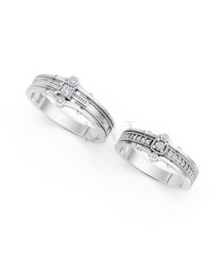 Nhẫn cưới A208 màu vàng trắng White Gold kiểu dáng cá tính, hiện đại