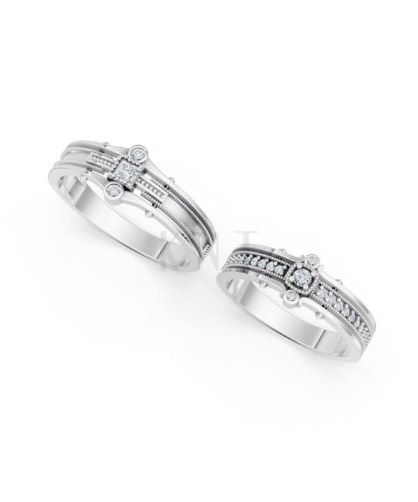 Nhẫn cưới A208 màu vàng trắng White Gold kiểu dáng cá tính, hiện đại