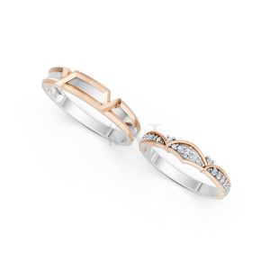 Nhẫn cưới A210 phối màu Dual Color vàng đẹp, họa tiết hình học, độc đáo