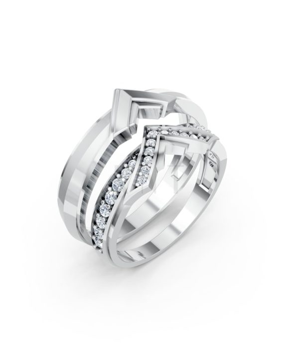 NHẪN CƯỚI A214 vàng trắng White Gold kiểu dáng hiện đại, nổi bật