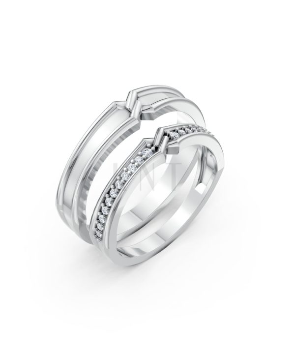 Nhẫn cưới A215 màu vàng trắng White Gold kiểu dáng hiện đại, nổi bật