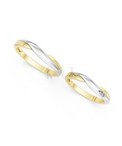 Nhẫn cưới A219 phối màu Dual Color vàng đẹp, họa tiết hình học, độc đáo