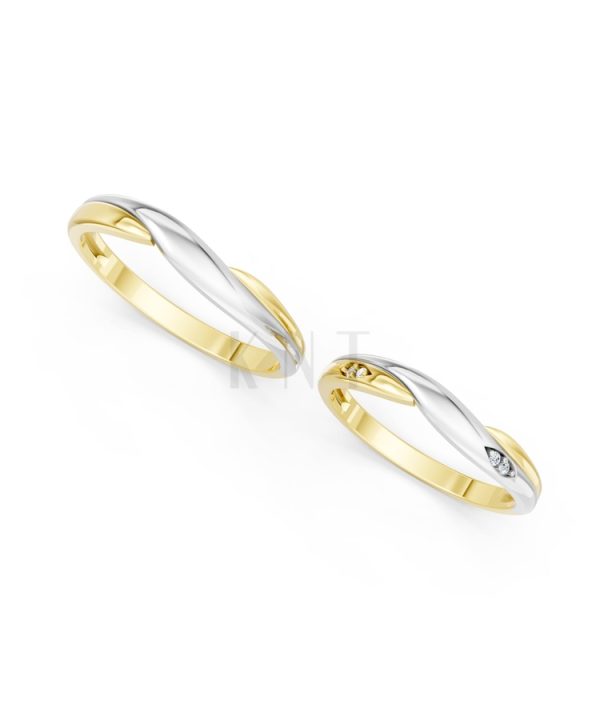 Nhẫn cưới A219 phối màu Dual Color vàng đẹp, họa tiết hình học, độc đáo