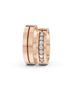 Nhẫn cưới A222 màu vàng hồng Rose Gold vàng đẹp, họa tiết hình học, độc đáo