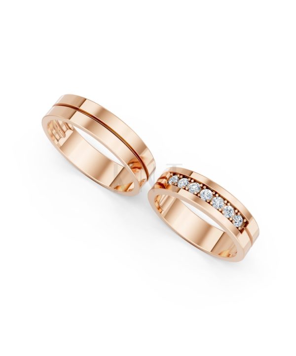 Nhẫn cưới A222 màu vàng hồng Rose Gold phong cách trẻ trung, nổi bật