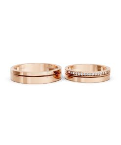 Nhẫn cưới A224 màu vàng hồng Rose Gold vàng đẹp, họa tiết hình học, độc đáo