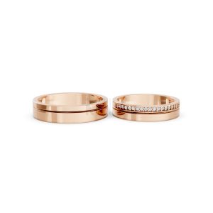 Nhẫn cưới A224 màu vàng hồng Rose Gold vàng đẹp, họa tiết hình học, độc đáo