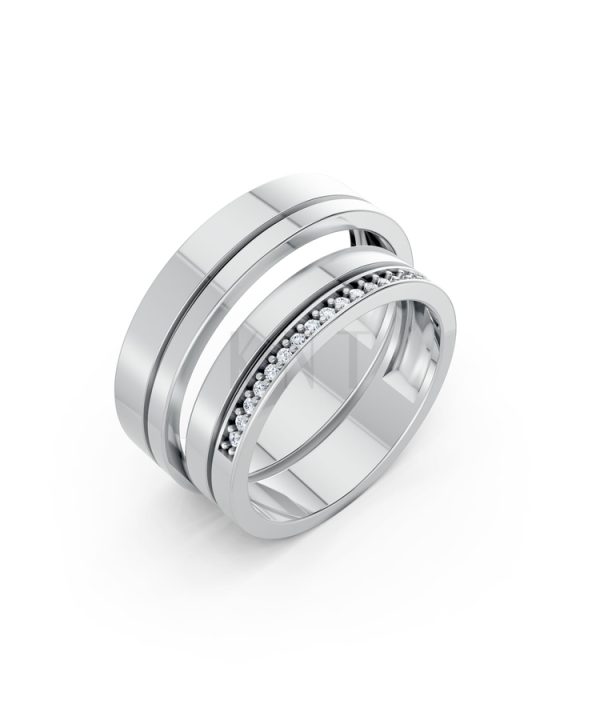 Nhẫn cưới A224 màu vàng trắng White Gold kiểu dáng hiện đại, nổi bật