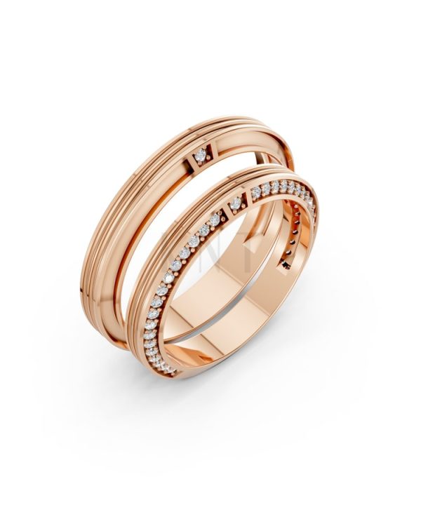 NHẪN CƯỚI A237 vàng hồng Rose Gold họa tiết ấn tượng, cá tính