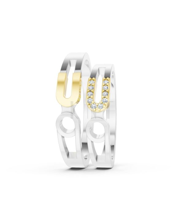 Nhẫn cưới A238 phối màu Dual Color vàng đẹp, họa tiết hình học, độc đáo