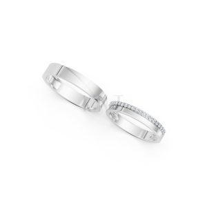 NHẪN CƯỚI A245 vàng trắng White Gold vàng sáng, đường nét sắc sảo, tinh tế