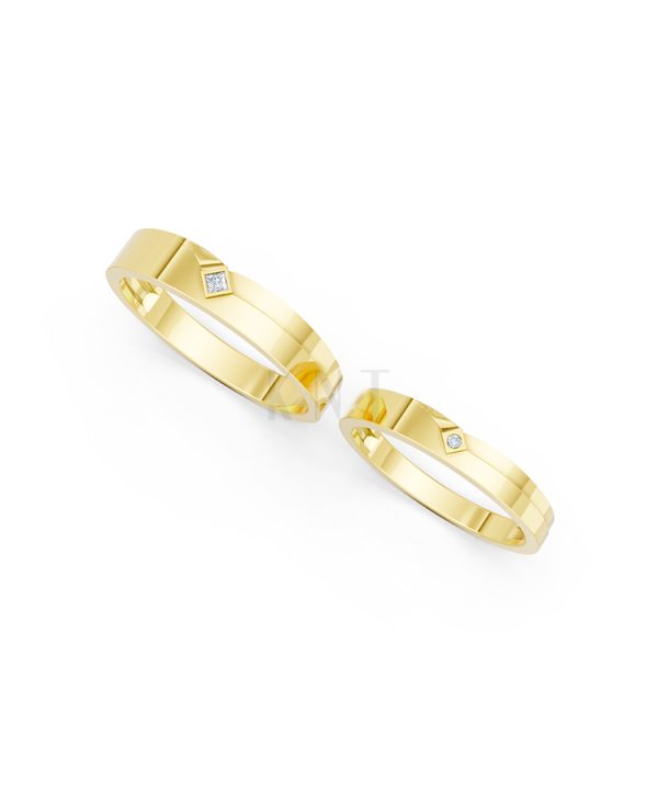 Nhẫn cưới A253 màu Vàng Gold đính đá trắng, thiết kế phá cách, sang trọng