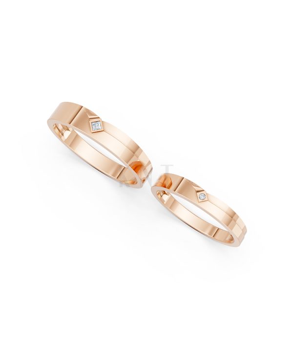 Nhẫn cưới A253 màu vàng hồng Rose Gold cặp đôi, phong cách trẻ trung, nổi bật