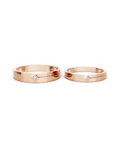 Nhẫn cưới A253 màu vàng hồng Rose Gold vàng đẹp, họa tiết hình học, độc đáo
