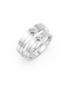 Nhẫn cưới A253 màu vàng trắng White Gold đính đá, kiểu dáng hiện đại, nổi bật