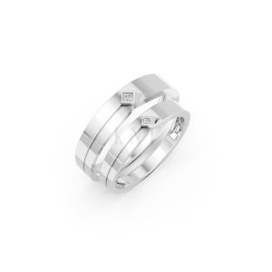 Nhẫn cưới A253 màu vàng trắng White Gold đính đá, kiểu dáng hiện đại, nổi bật