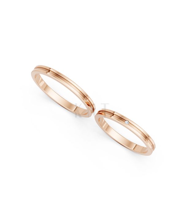 NHẪN CƯỚI A254 màu vàng hồng Rose Gold thiết kế đối xứng, phong cách, ấn tượng