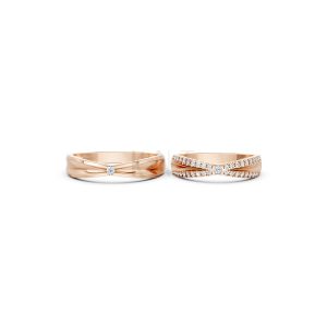 NHẪN CƯỚI A256 vàng hồng Rose Gold phong cách trẻ trung, nổi bật