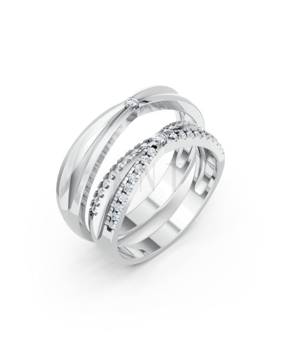 NHẪN CƯỚI A256 vàng trắng White Gold kiểu dáng hiện đại, nổi bật