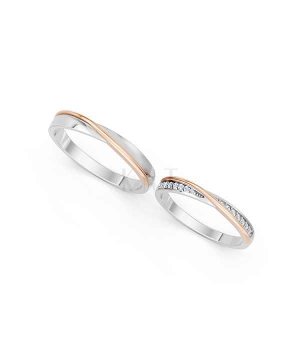 Nhẫn cưới A258 phối màu Dual Color vàng đẹp, kiểu dáng trẻ trung, độc đáo