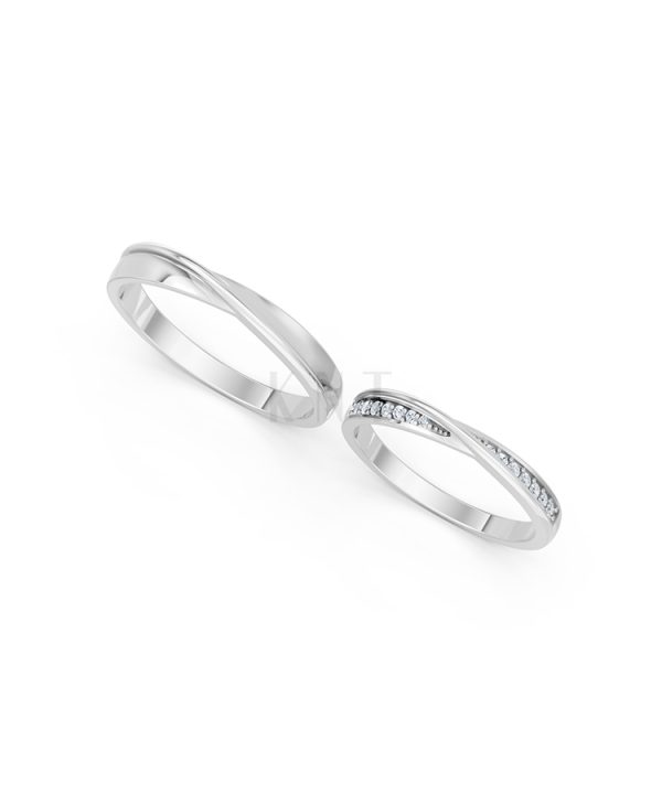 Nhẫn cưới A258 vàng trắng White Gold kiểu dáng cá tính, hiện đại