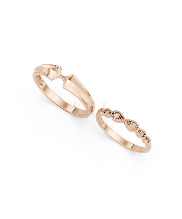 Nhẫn cưới A259 màu vàng hồng Rose Gold vàng đẹp, họa tiết hình học, độc đáo