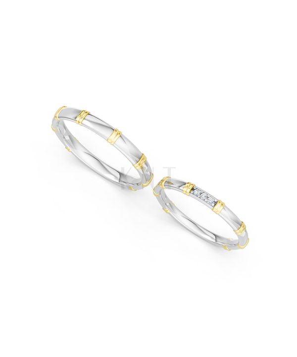 Nhẫn cưới A260 phối màu Dou Color vàng đẹp, họa tiết hình học, độc đáo