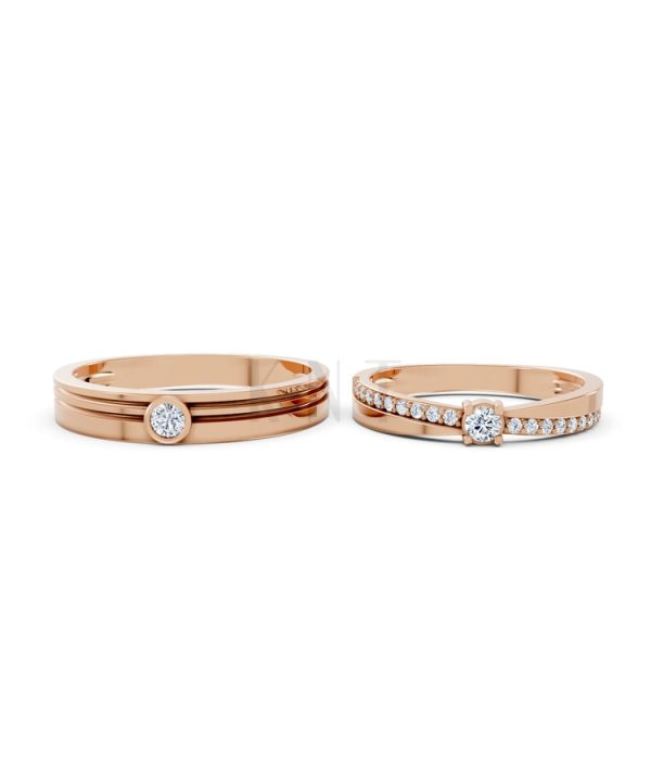 NHẪN CƯỚI A272 màu vàng hồng Rose Gold thiết kế đối xứng, phong cách, ấn tượng