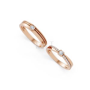 NHẪN CƯỚI A272 màu vàng hồng Rose Gold vàng đẹp, họa tiết hình học, độc đáo