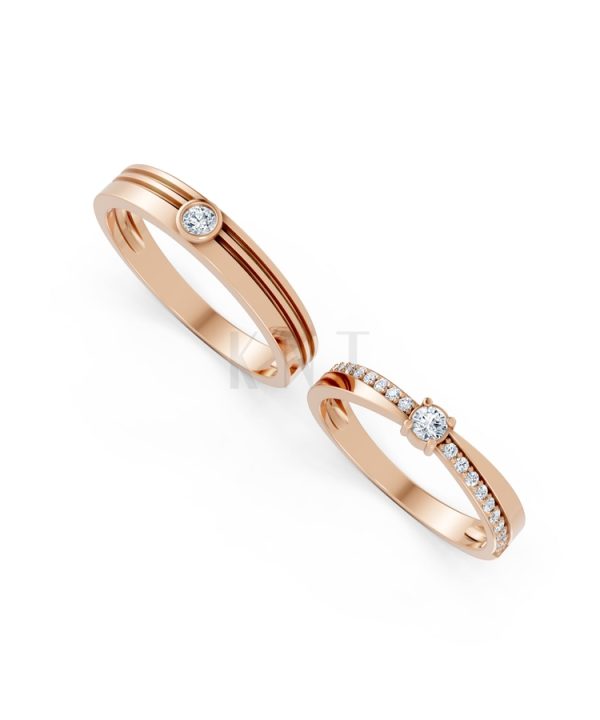 NHẪN CƯỚI A272 màu vàng hồng Rose Gold vàng đẹp, họa tiết hình học, độc đáo