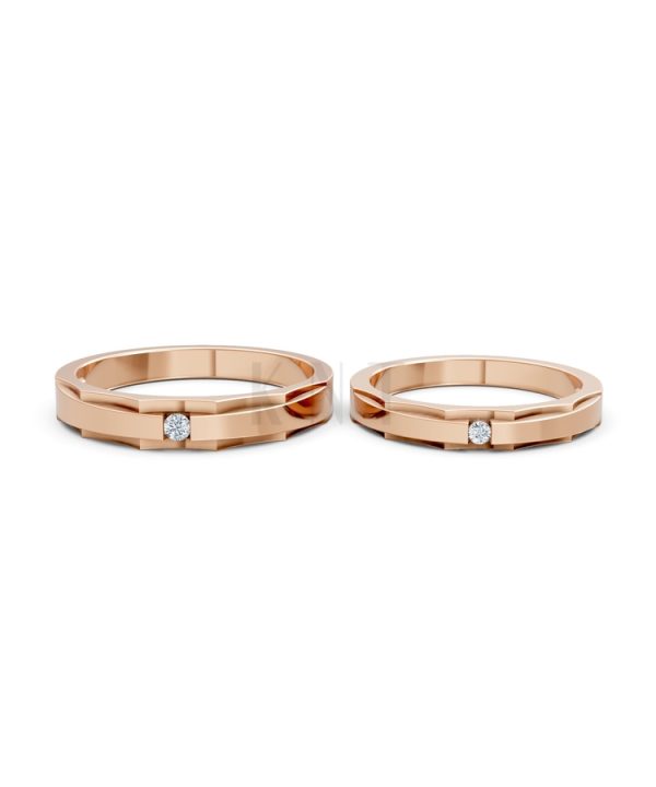 Nhẫn cưới A74 màu vàng hồng Rose Gold thiết kế đối xứng, phong cách, ấn tượng