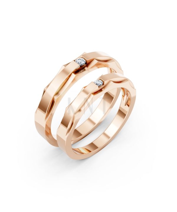 Nhẫn cưới A74 màu vàng hồng Rose Gold họa tiết ấn tượng, cá tính
