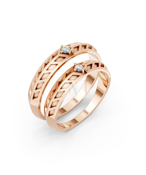 Nhẫn cưới Collab Ceramic – A160 màu vàng hồng Rose Gold họa tiết ấn tượng, cá tính