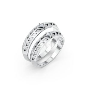 Nhẫn cưới Collab Ceramic – A160 màu vàng trắng White Gold kiểu dáng hiện đại, nổi bật