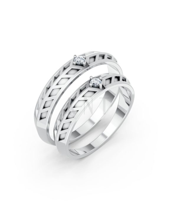 Nhẫn cưới Collab Ceramic – A160 màu vàng trắng White Gold kiểu dáng hiện đại, nổi bật