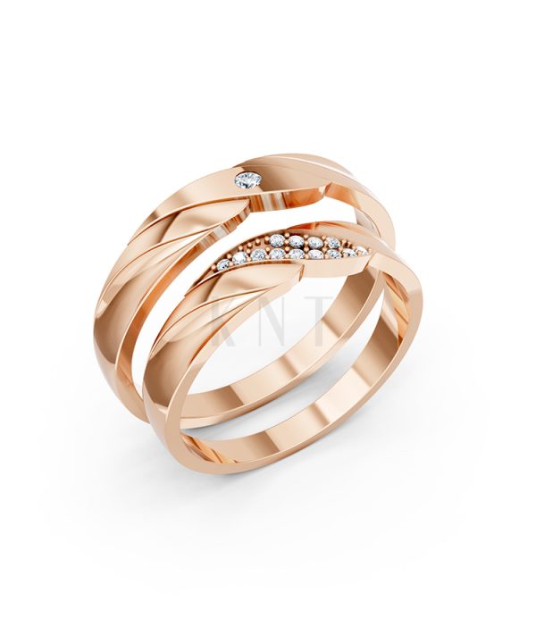 Nhẫn cưới E177 hiện đại với các đường xoắn uốn cong nhẹ nhàng màu vàng hồng Rose Gold họa tiết ấn tượng, cá tính