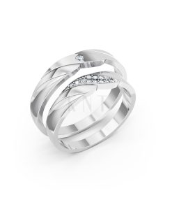 Nhẫn cưới E177 hiện đại với các đường xoắn uốn cong nhẹ nhàng màu vàng trắng White Gold kiểu dáng hiện đại, nổi bật