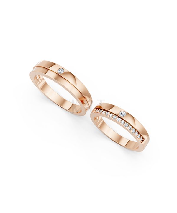 Nhẫn cưới E20 màu vàng hồng Rose Gold thiết kế đối xứng, phong cách, ấn tượng
