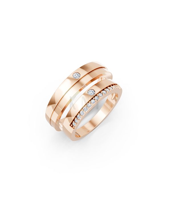 Nhẫn cưới E20 màu vàng hồng Rose Gold họa tiết ấn tượng, cá tính