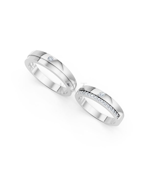 Nhẫn cưới E20 màu vàng trắng White Gold vàng sáng bóng, thiết kế trẻ trung