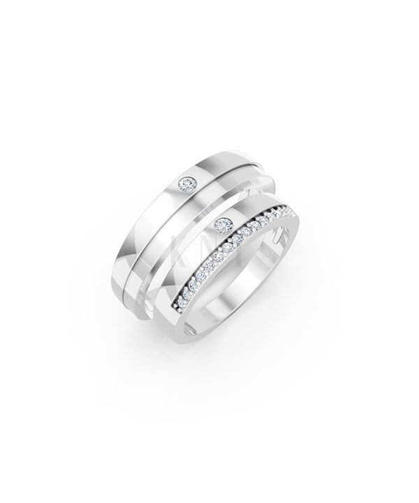 Nhẫn cưới E20 màu vàng trắng White Gold kiểu dáng hiện đại, nổi bật