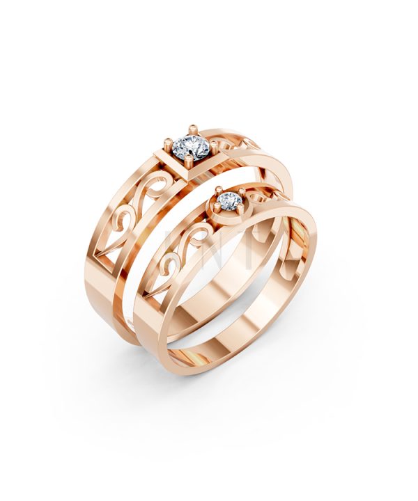 Nhẫn cưới E282 phong cách cổ điển, thiết kế vượt thời gian màu vàng hồng Rose Gold họa tiết ấn tượng, cá tính