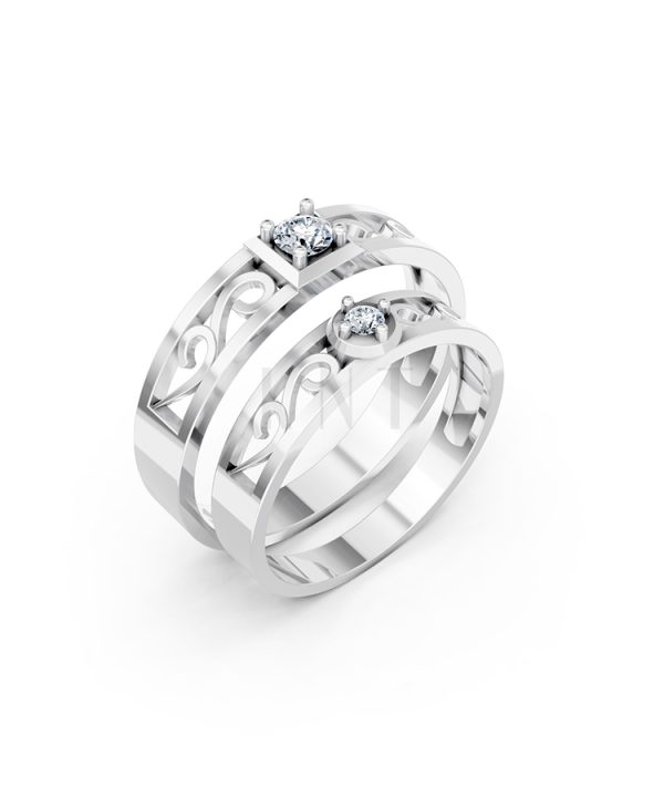 Nhẫn cưới E282 phong cách cổ điển, thiết kế vượt thời gian màu vàng trắng White Gold kiểu dáng hiện đại, nổi bật