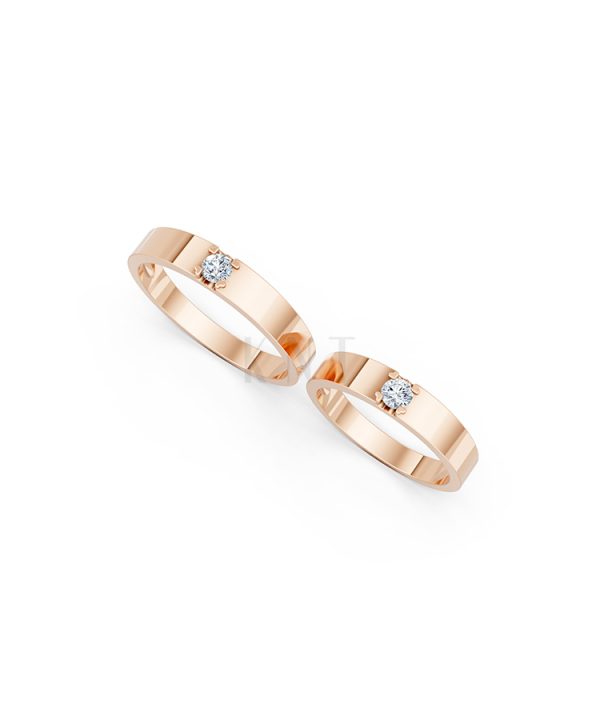 Nhẫn cưới E324 màu vàng hồng Rose Gold thiết kế đối xứng, phong cách, ấn tượng