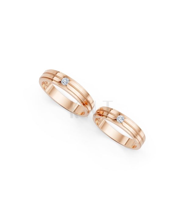 Nhẫn cưới E329 màu vàng hồng Rose Gold vàng đẹp, họa tiết hình học, độc đáo