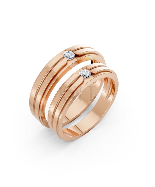 Nhẫn cưới E329 màu vàng hồng Rose Gold họa tiết ấn tượng, cá tính