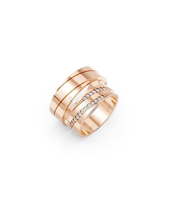 Nhẫn cưới E335 màu vàng hồng Rose Gold họa tiết ấn tượng, cá tính