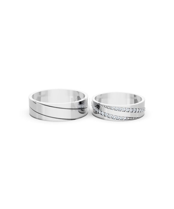 Nhẫn cưới E335 màu vàng trắng White Gold vàng sáng, đường nét sắc sảo, tinh tế
