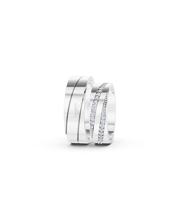 Nhẫn cưới E335 màu vàng trắng White Gold kiểu dáng cá tính, hiện đại