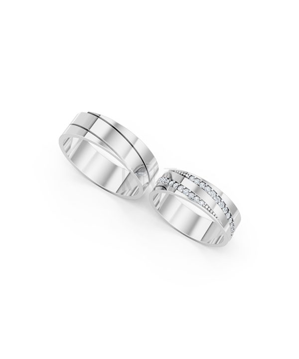 Nhẫn cưới E335 màu vàng trắng White Gold vàng sáng bóng, thiết kế trẻ trung